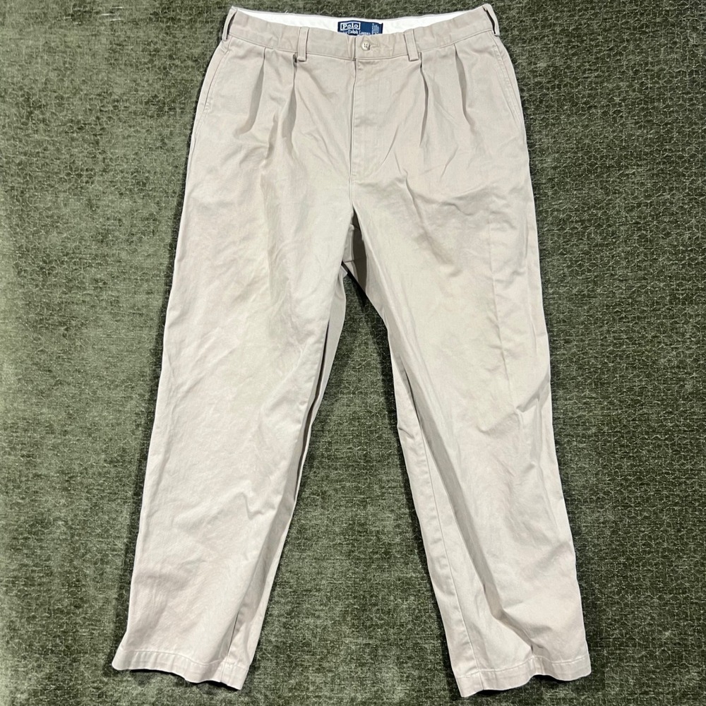 Polo Ralph Lauren Andrew Pant Mens 34/30 Tan Pleated Cotton Chino Trousers